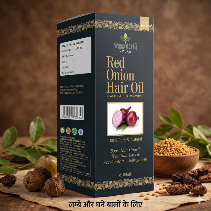 Red Onion Hair Oil by Vedsun – Natural Solution for Hair Fall, Hair Regrowth & Scalp Health