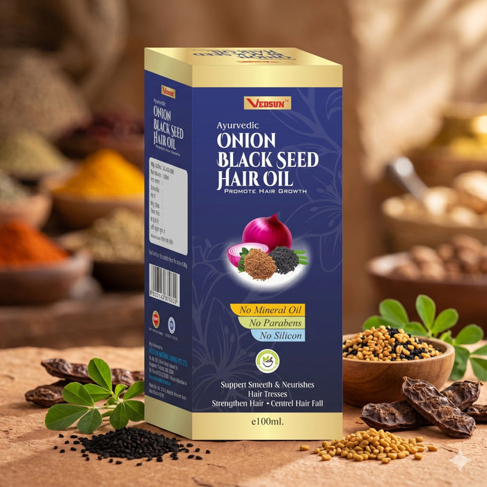 Onion Black Seed Oil by Vedsun – Kalonji Hair Oil for Hair Fall, Regrowth & Scalp Health