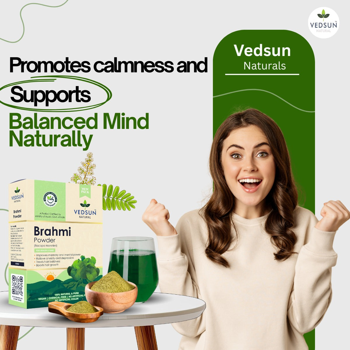 Vedsun Brahmi Powder 100gm  – 100% Pure Ayurvedic Herb for Memory, Focus & Mental Wellness