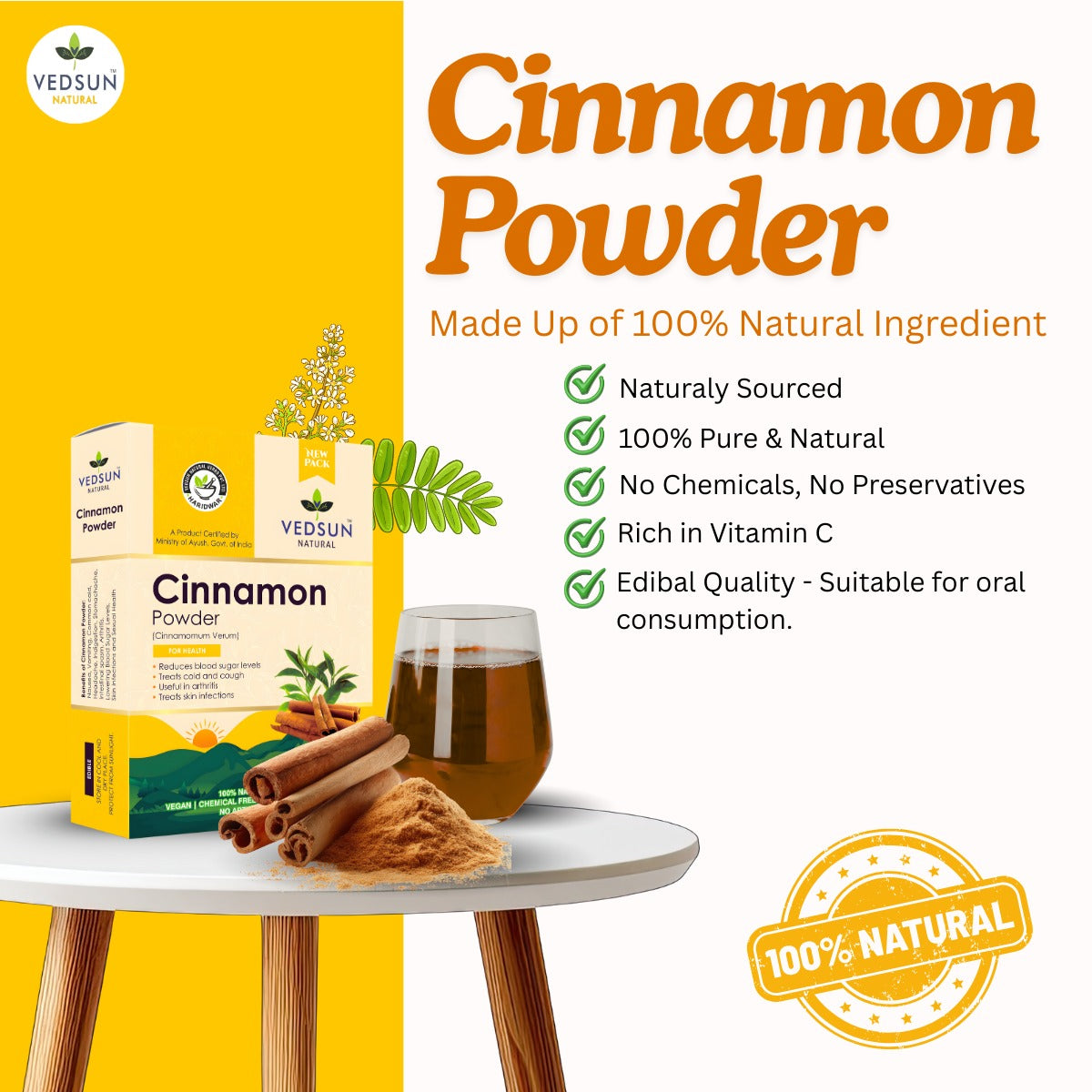 Cinnamon Powder by Vedsun – Natural Dalchini Powder for Health, Skin & Wellness