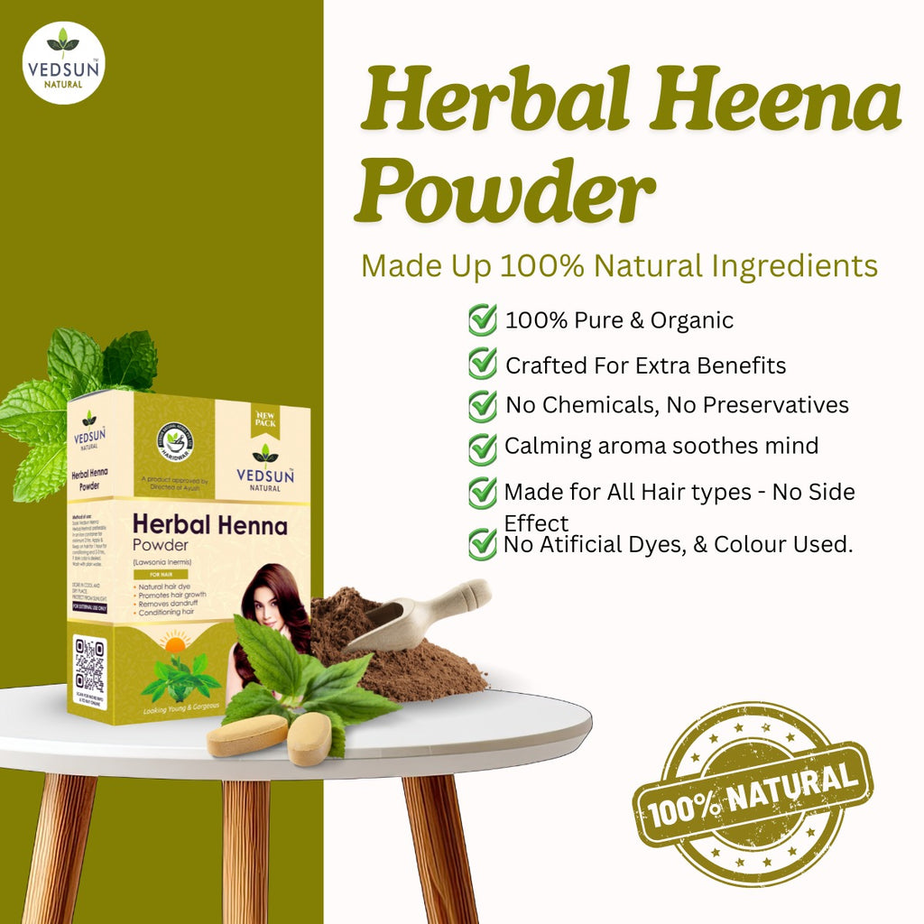 Henna Powder by Vedsun – 100% Natural Hair Dye for Grey Coverage & Healthy Hair