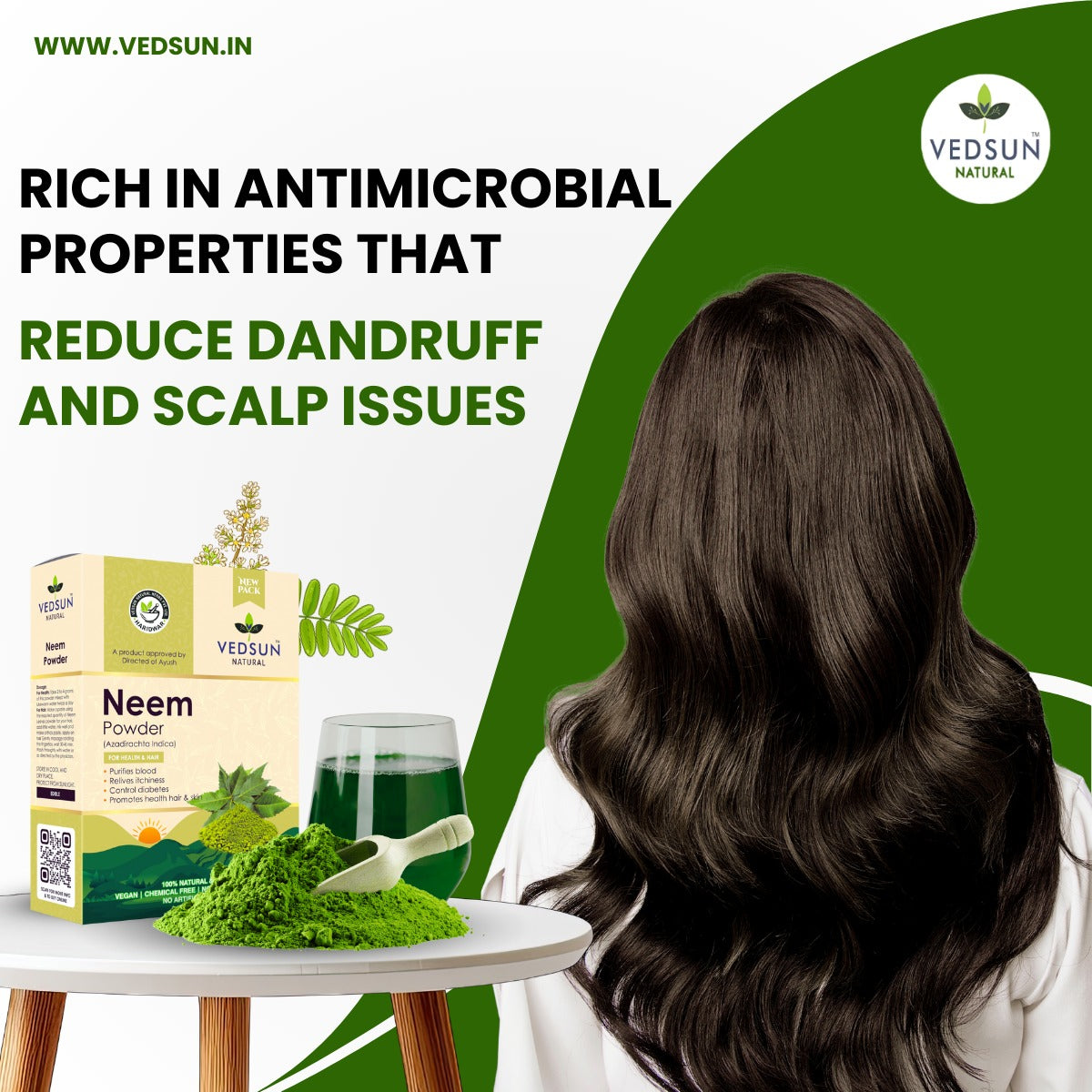 Neem Powder – 100% Pure Neem Leaf for Hair Care, Dandruff & Skin Health