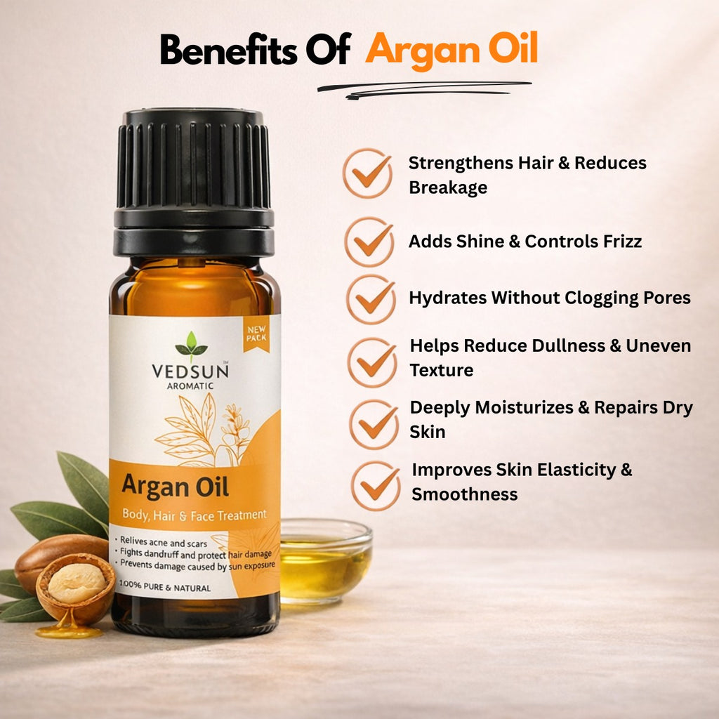 Vedsun Argan Oil – 100% Pure Cold Pressed Oil for Skin Hydration & Hair Care