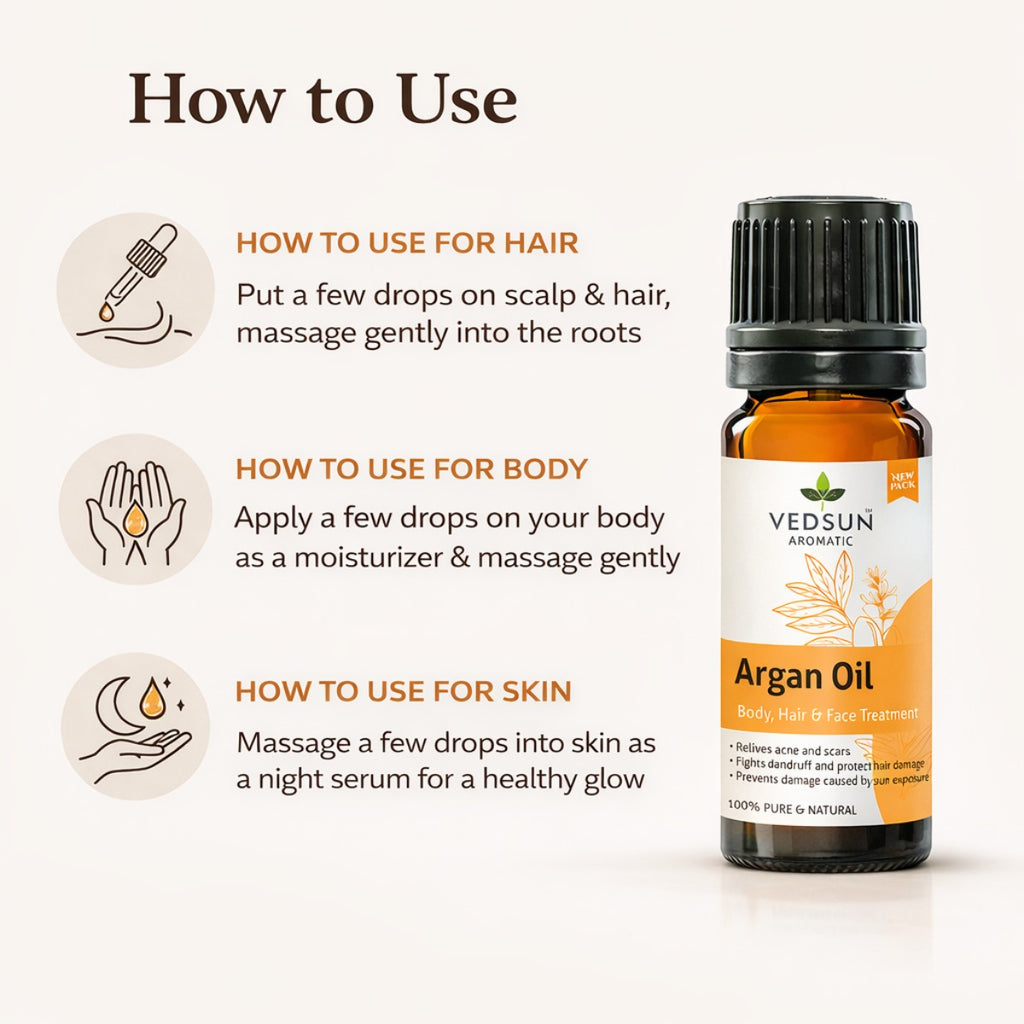 Vedsun Argan Oil – 100% Pure Cold Pressed Oil for Skin Hydration & Hair Care