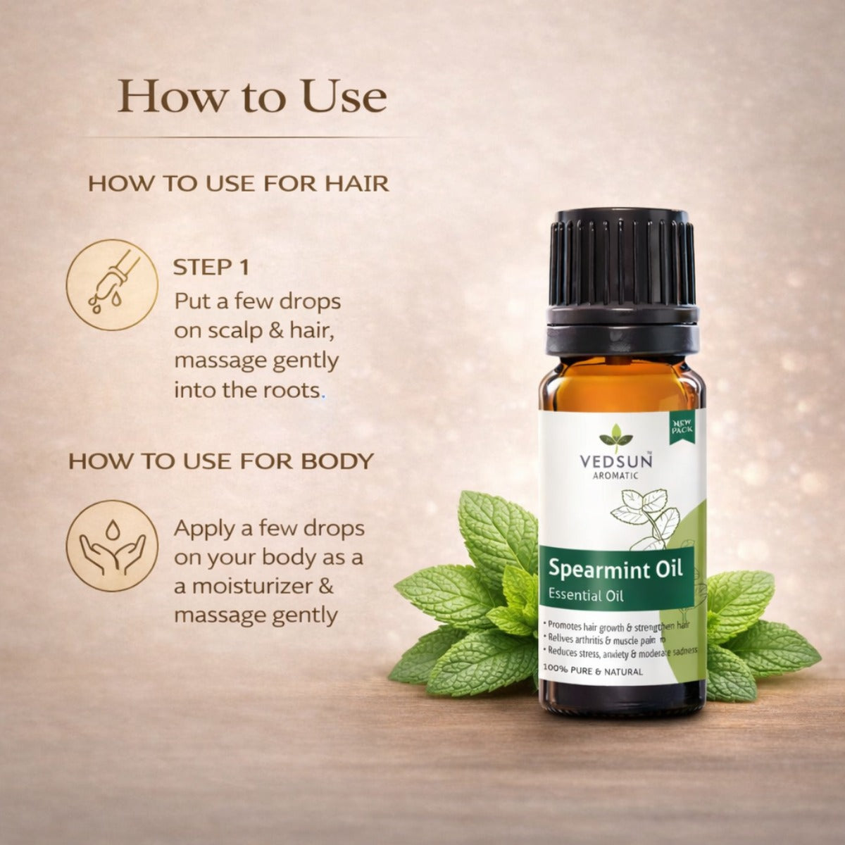Spearmint Oil by Vedsun – 100% Pure Essential Oil for Hormonal Health, Acne & Digestion