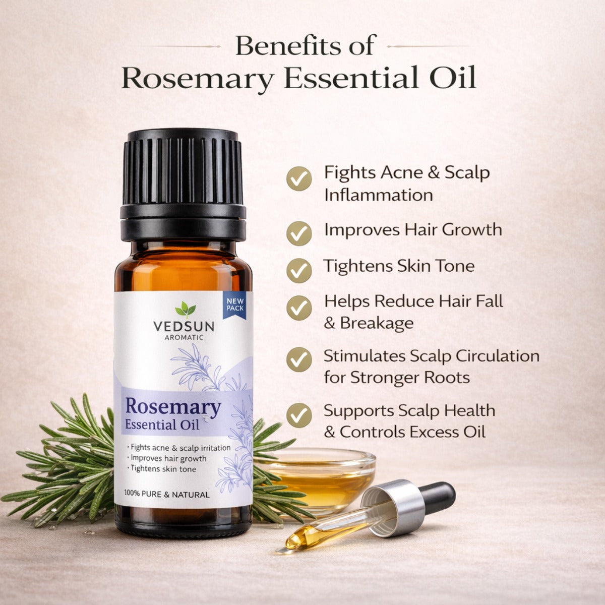Rosemary Oil by Vedsun – 100% Pure Essential Oil for Hair Growth, Dandruff & Scalp Care