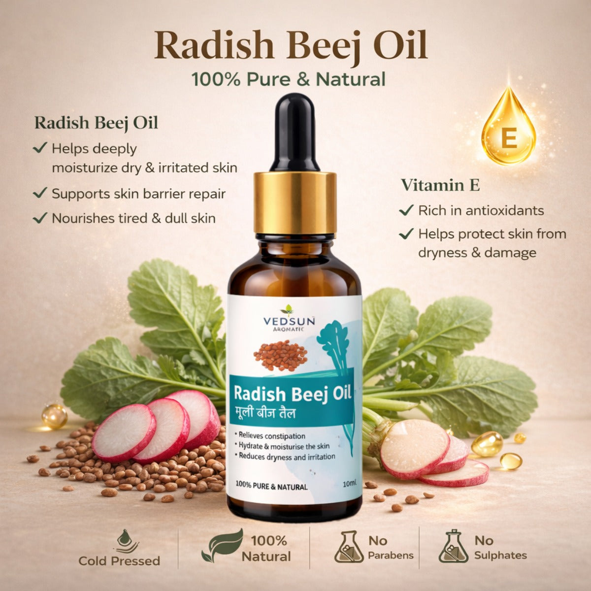 Radish Seed Oil by Vedsun – 100% Pure Mooli Beej Oil for Hair Growth, Hair Fall & Dandruff Control