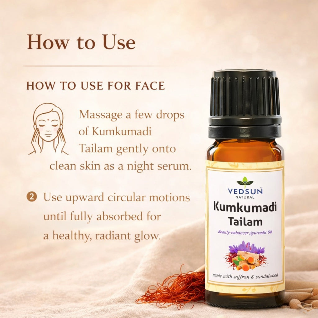 Kumkumadi Tailam by Vedsun – 100% Pure Ayurvedic Oil for Dark Spots, Pigmentation & Glow