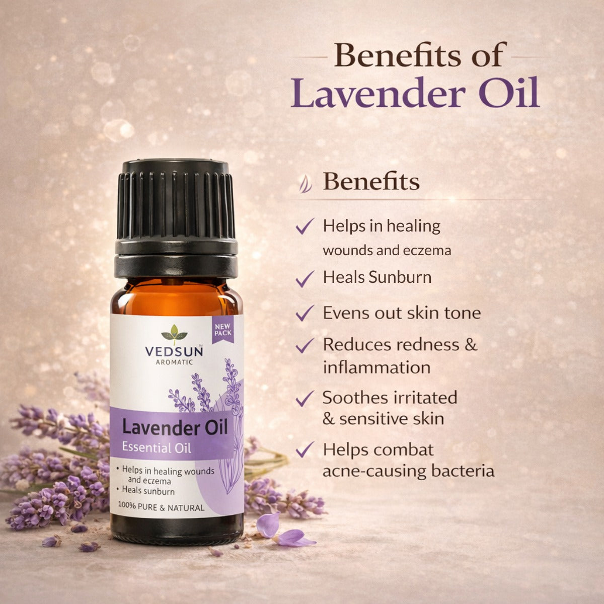 Lavender Essential Oil by Vedsun – 100% Pure Oil for Sleep, Stress Relief & Skin Care