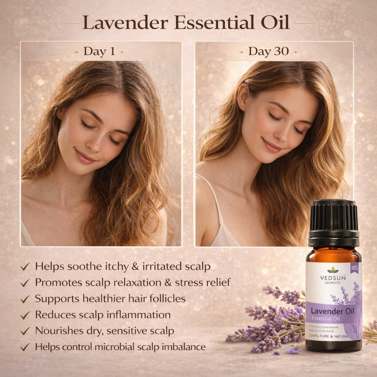 Lavender Essential Oil by Vedsun – 100% Pure Oil for Sleep, Stress Relief & Skin Care
