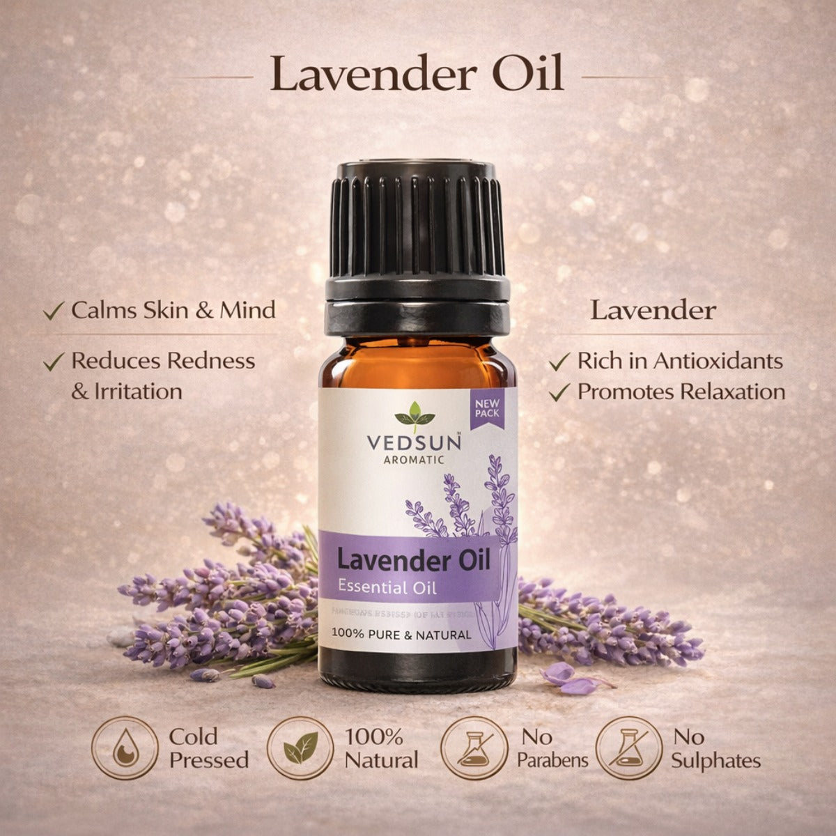 Lavender Essential Oil by Vedsun – 100% Pure Oil for Sleep, Stress Relief & Skin Care