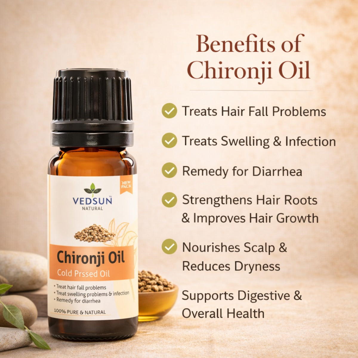 Chironji Oil by Vedsun – 100% Pure Ayurvedic Oil for Skin Nourishment & Glow