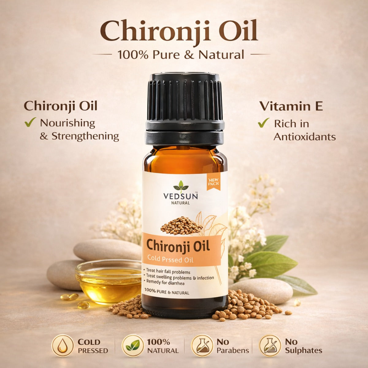 Chironji Oil by Vedsun – 100% Pure Ayurvedic Oil for Skin Nourishment & Glow