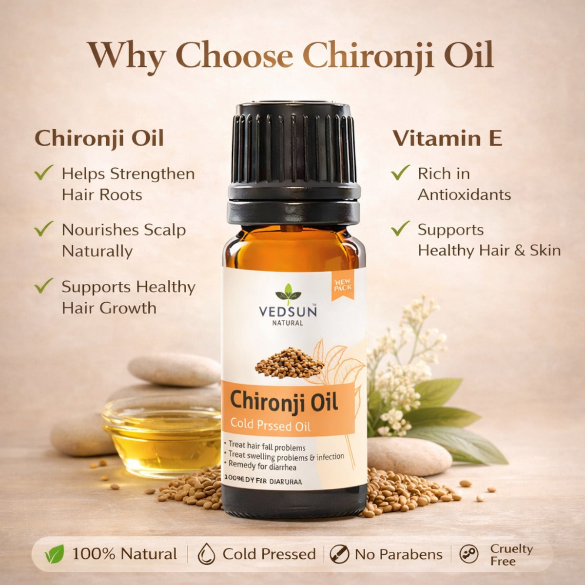 Chironji Oil by Vedsun – 100% Pure Ayurvedic Oil for Skin Nourishment & Glow