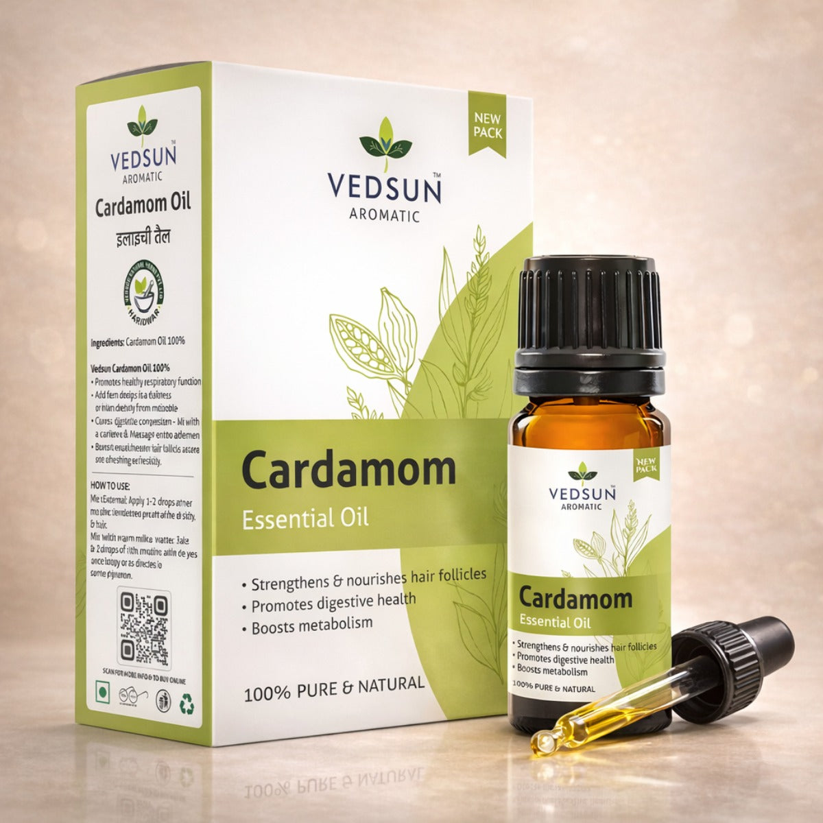 Cardamom Essential Oil by Vedsun – 100% Pure Elaichi Oil for Digestion, Stress & Breathing Support