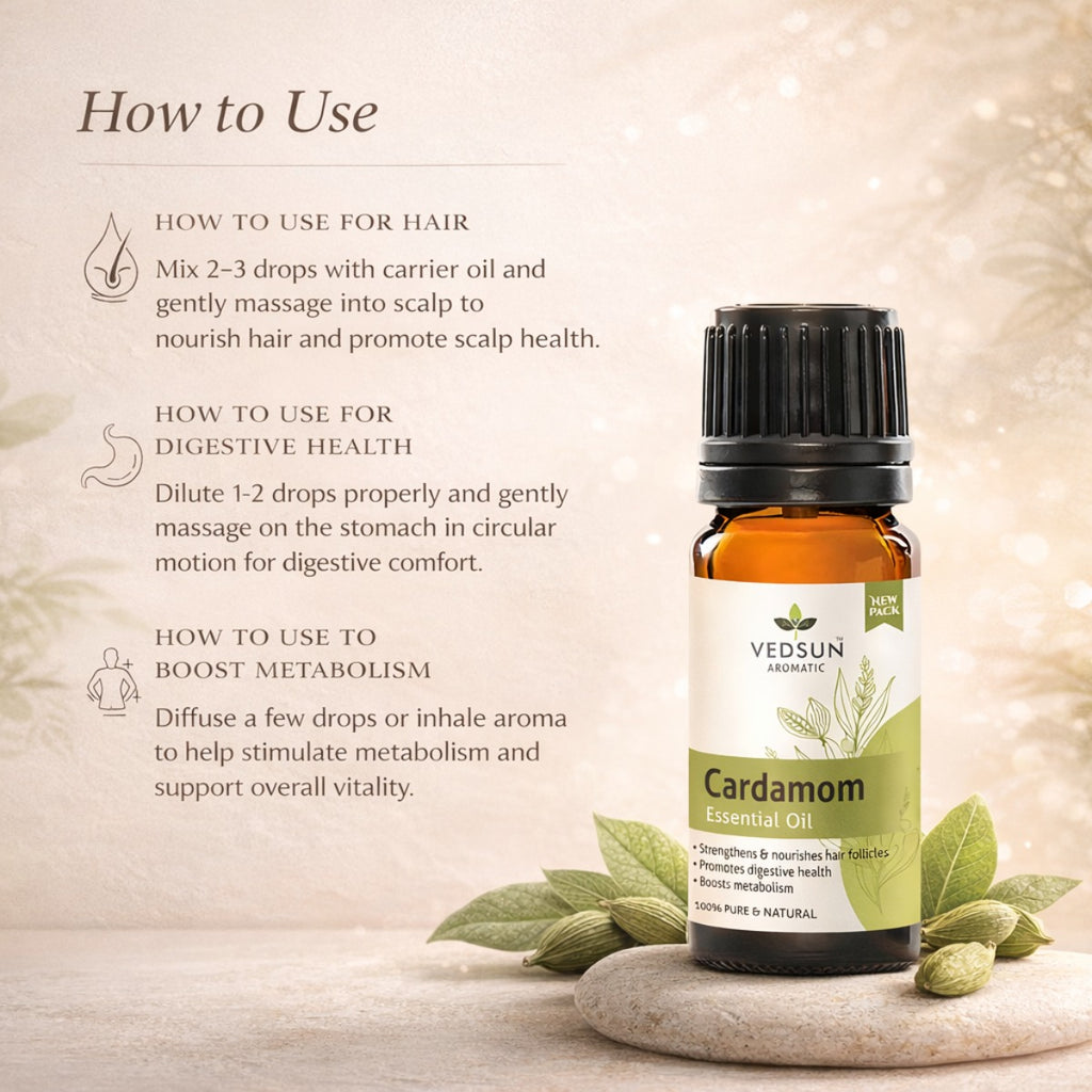 Cardamom Essential Oil by Vedsun – 100% Pure Elaichi Oil for Digestion, Stress & Breathing Support