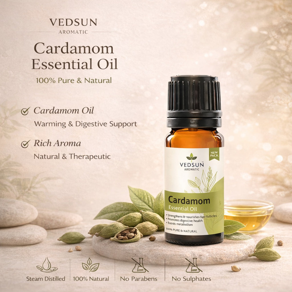 Cardamom Essential Oil by Vedsun – 100% Pure Elaichi Oil for Digestion, Stress & Breathing Support