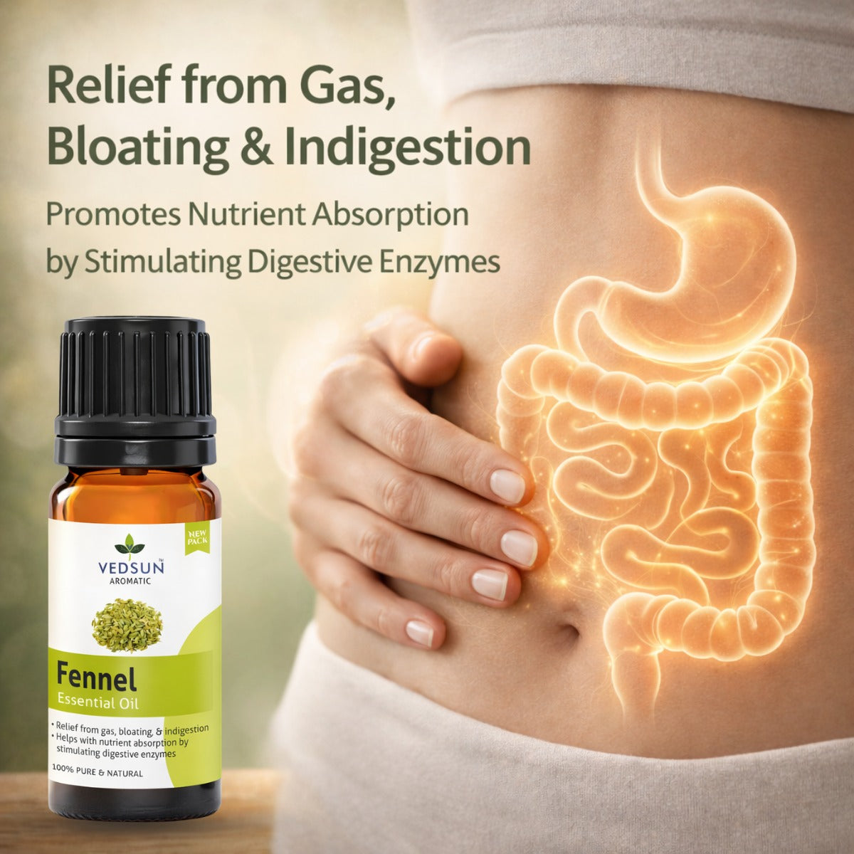 Fennel Essential Oil by Vedsun – 100% Pure Saunf Oil for Digestion, Detox & Stress Relief