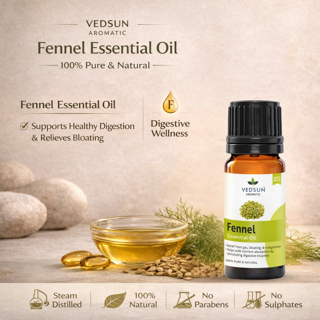 Fennel Essential Oil by Vedsun – 100% Pure Saunf Oil for Digestion, Detox & Stress Relief