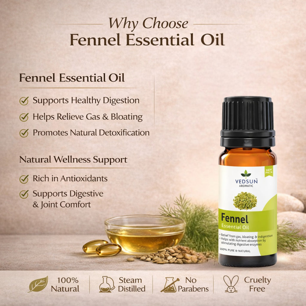 Fennel Essential Oil by Vedsun – 100% Pure Saunf Oil for Digestion, Detox & Stress Relief