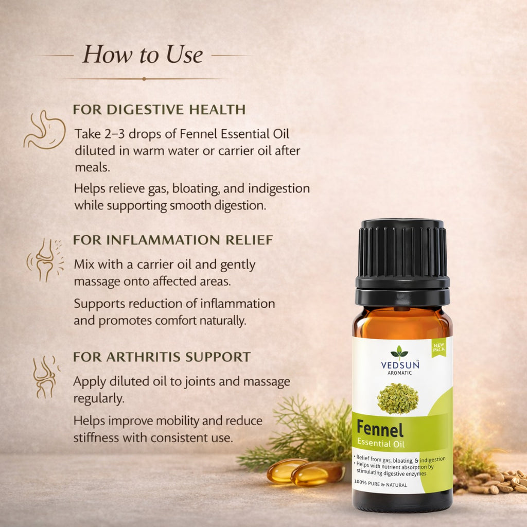 Fennel Essential Oil by Vedsun – 100% Pure Saunf Oil for Digestion, Detox & Stress Relief