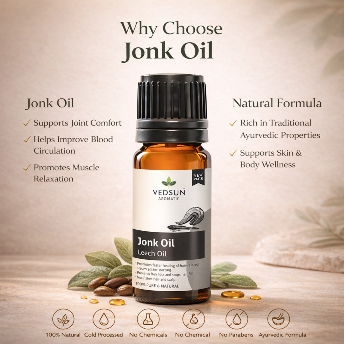 Jonk Oil by Vedsun – 100% Pure Ayurvedic Oil for Joint Support, Pain Relief Massage & Skin Care