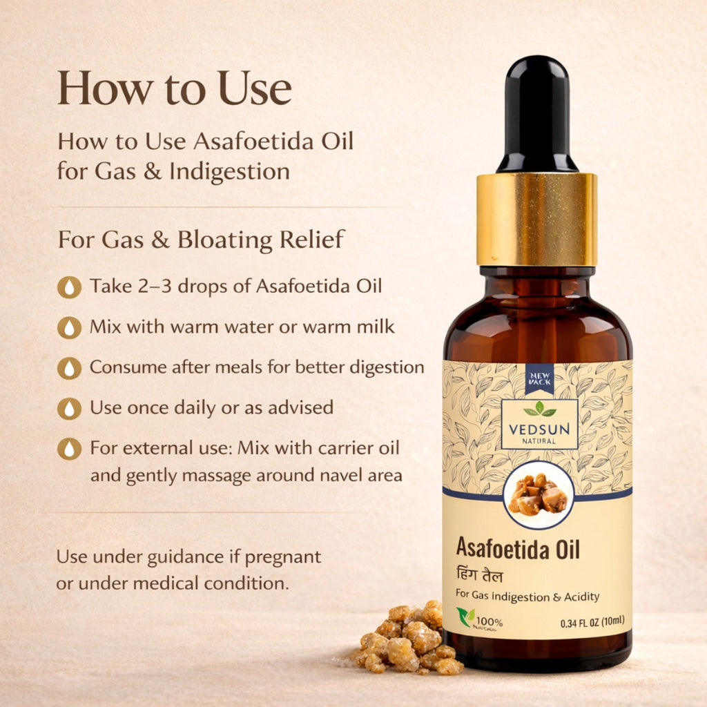Asafoetida Oil by Vedsun – 100% Pure Hing Oil for Digestion, Gas Relief & Body Comfort