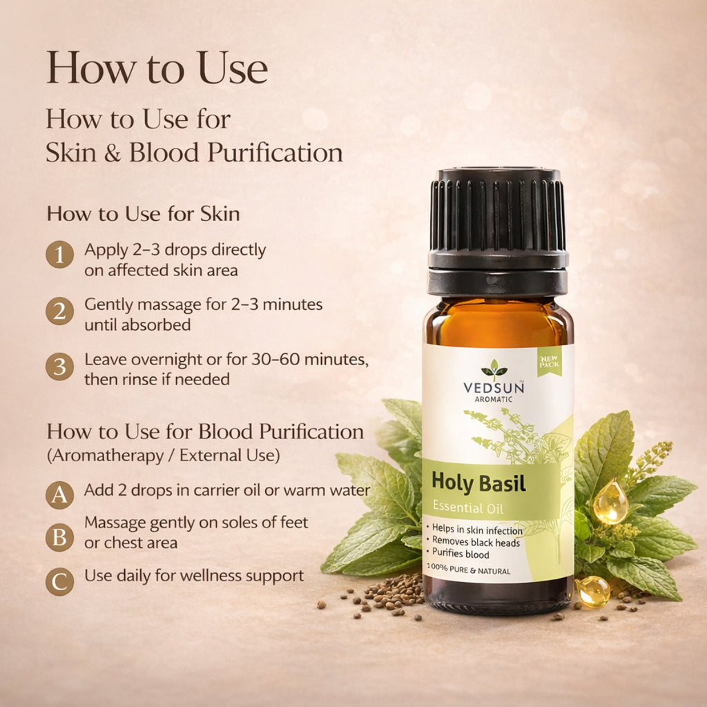Holy Basil Oil by Vedsun – 100% Pure Tulsi Oil for Immunity, Stress & Breathing Support