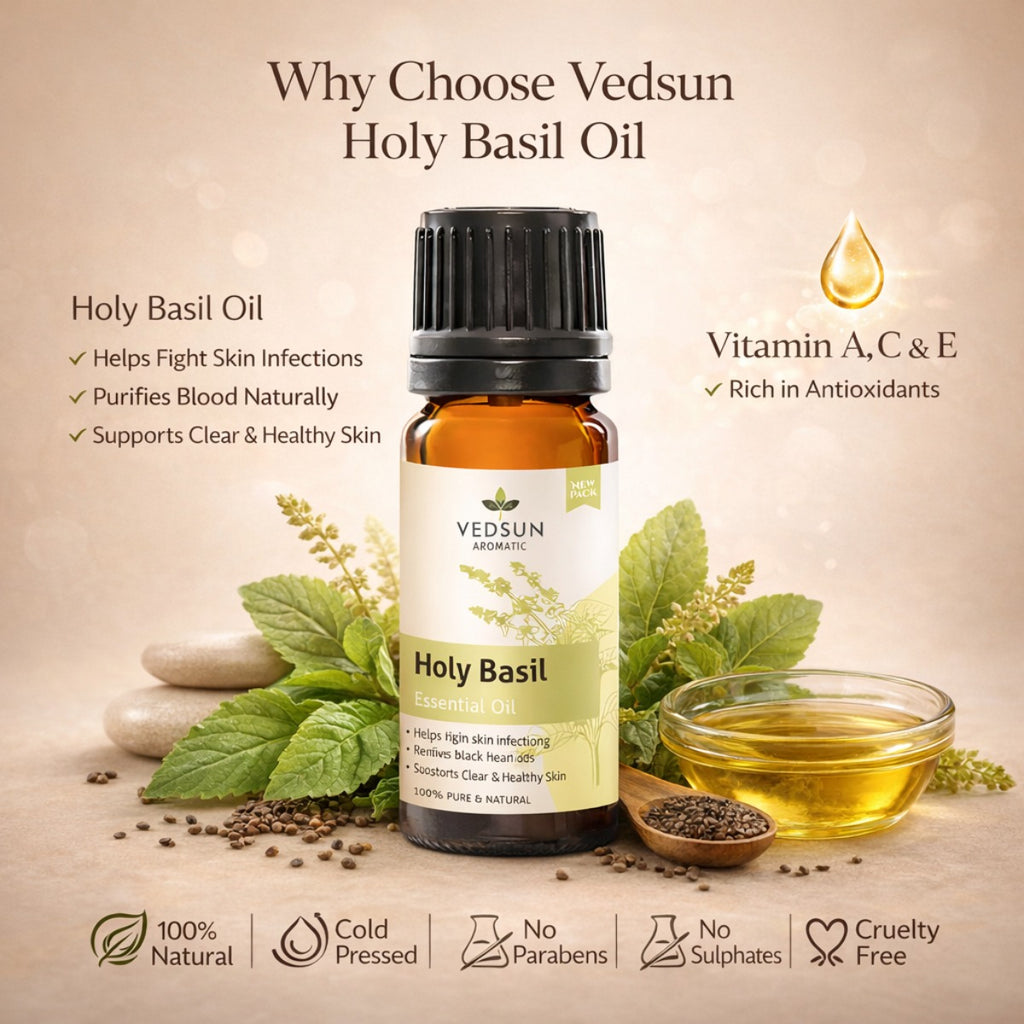 Holy Basil Oil by Vedsun – 100% Pure Tulsi Oil for Immunity, Stress & Breathing Support