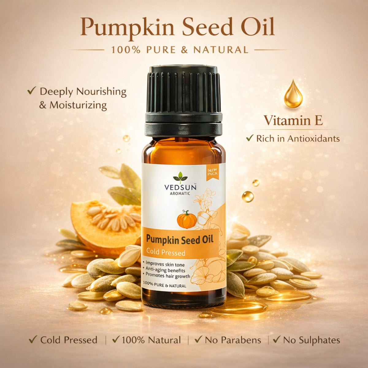 Pumpkin Seed Oil by Vedsun – 100% Pure Cold Pressed Oil for Hair Growth, Hair Fall & Skin Health