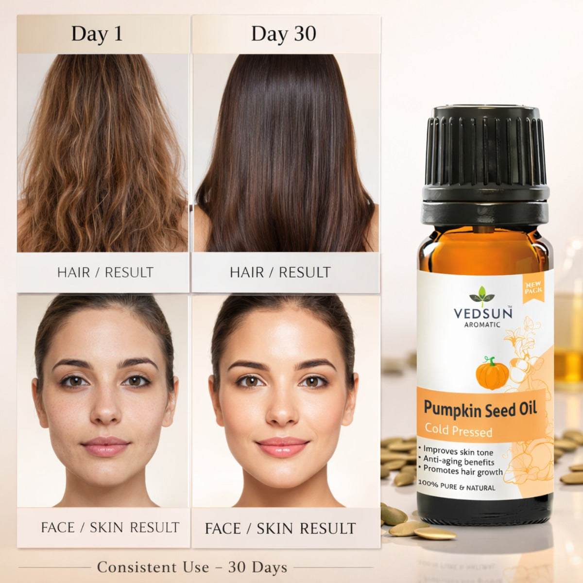 Pumpkin Seed Oil by Vedsun – 100% Pure Cold Pressed Oil for Hair Growth, Hair Fall & Skin Health