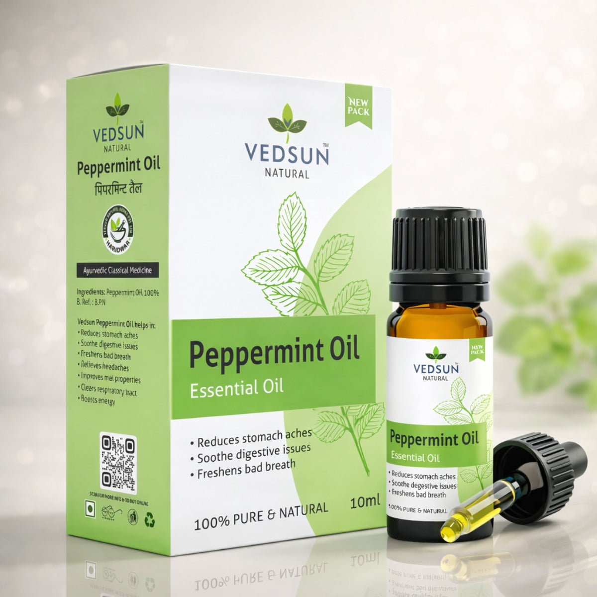 Peppermint Oil by Vedsun – 100% Pure Essential Oil for Headache, Digestion & Stress Relief