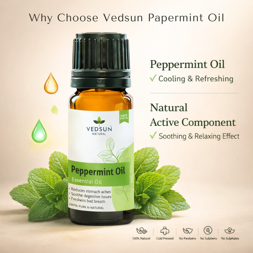 Peppermint Oil by Vedsun – 100% Pure Essential Oil for Headache, Digestion & Stress Relief