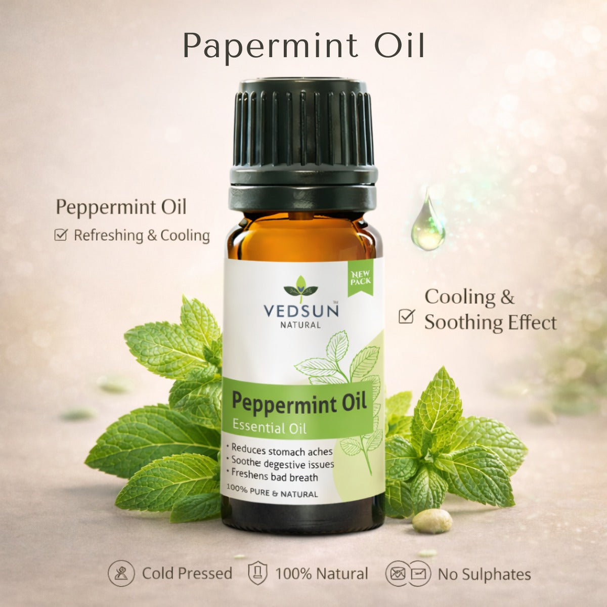 Peppermint Oil by Vedsun – 100% Pure Essential Oil for Headache, Digestion & Stress Relief