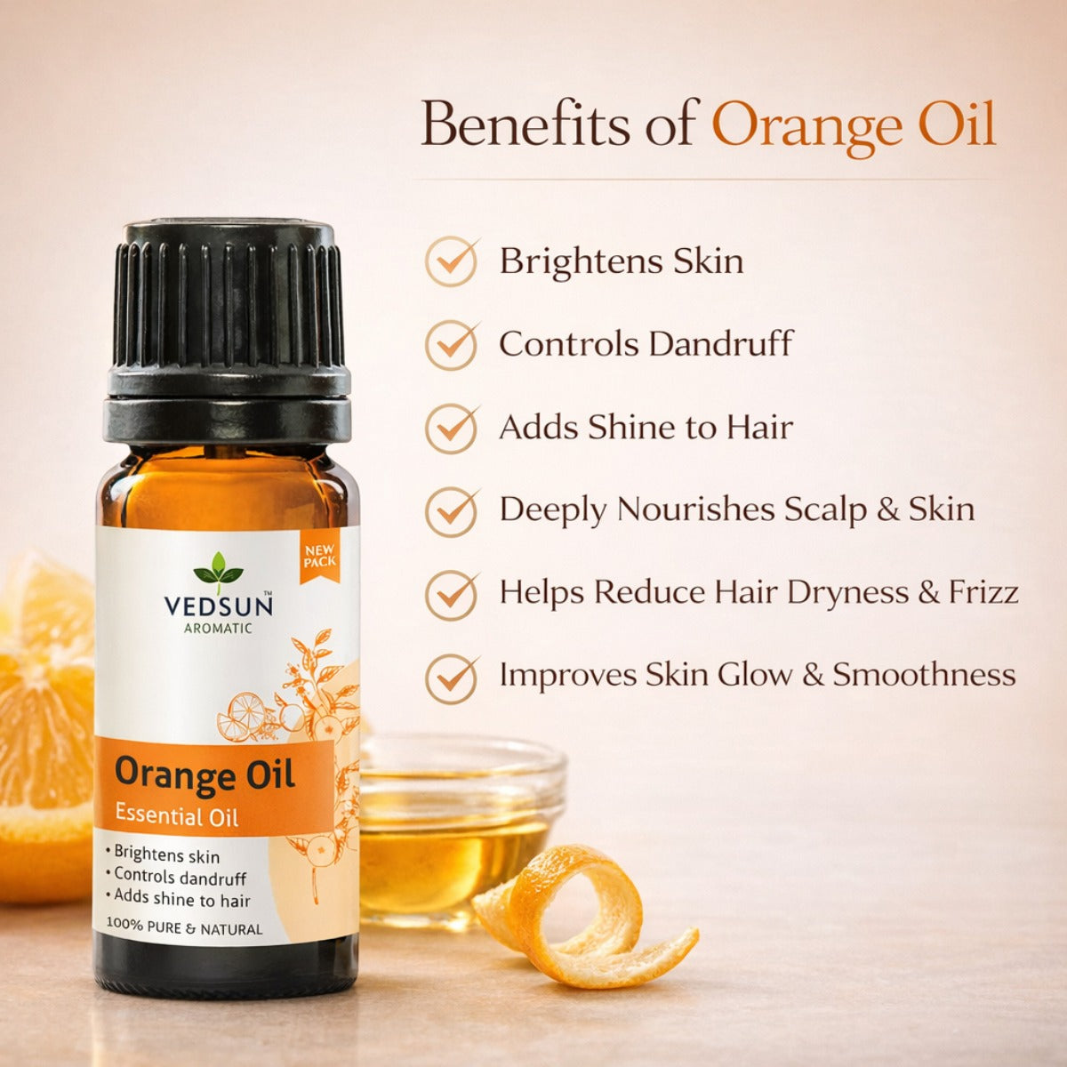 Orange Essential Oil by Vedsun – 100% Pure Sweet Orange Oil for Mood, Stress & Room Freshness