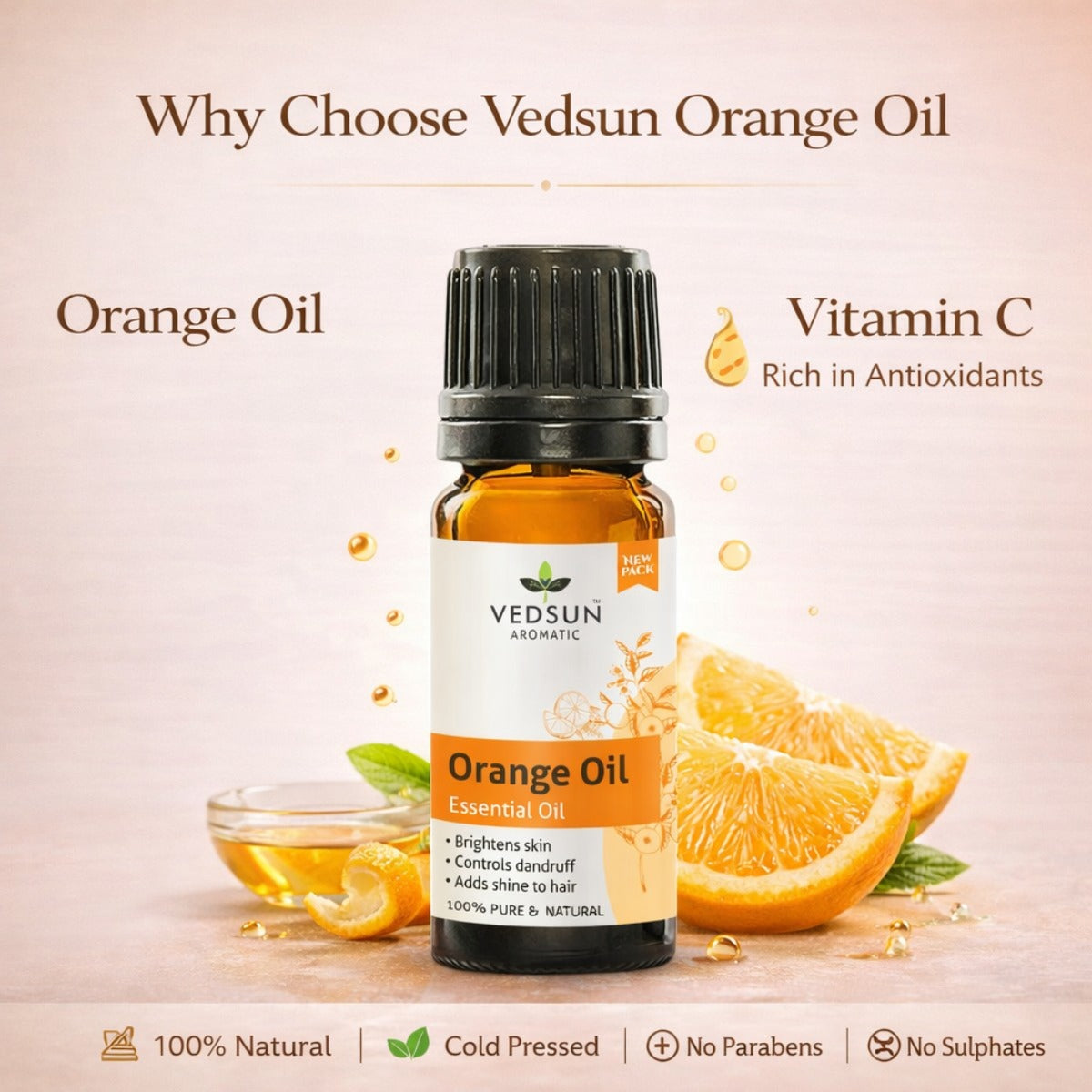 Orange Essential Oil by Vedsun – 100% Pure Sweet Orange Oil for Mood, Stress & Room Freshness