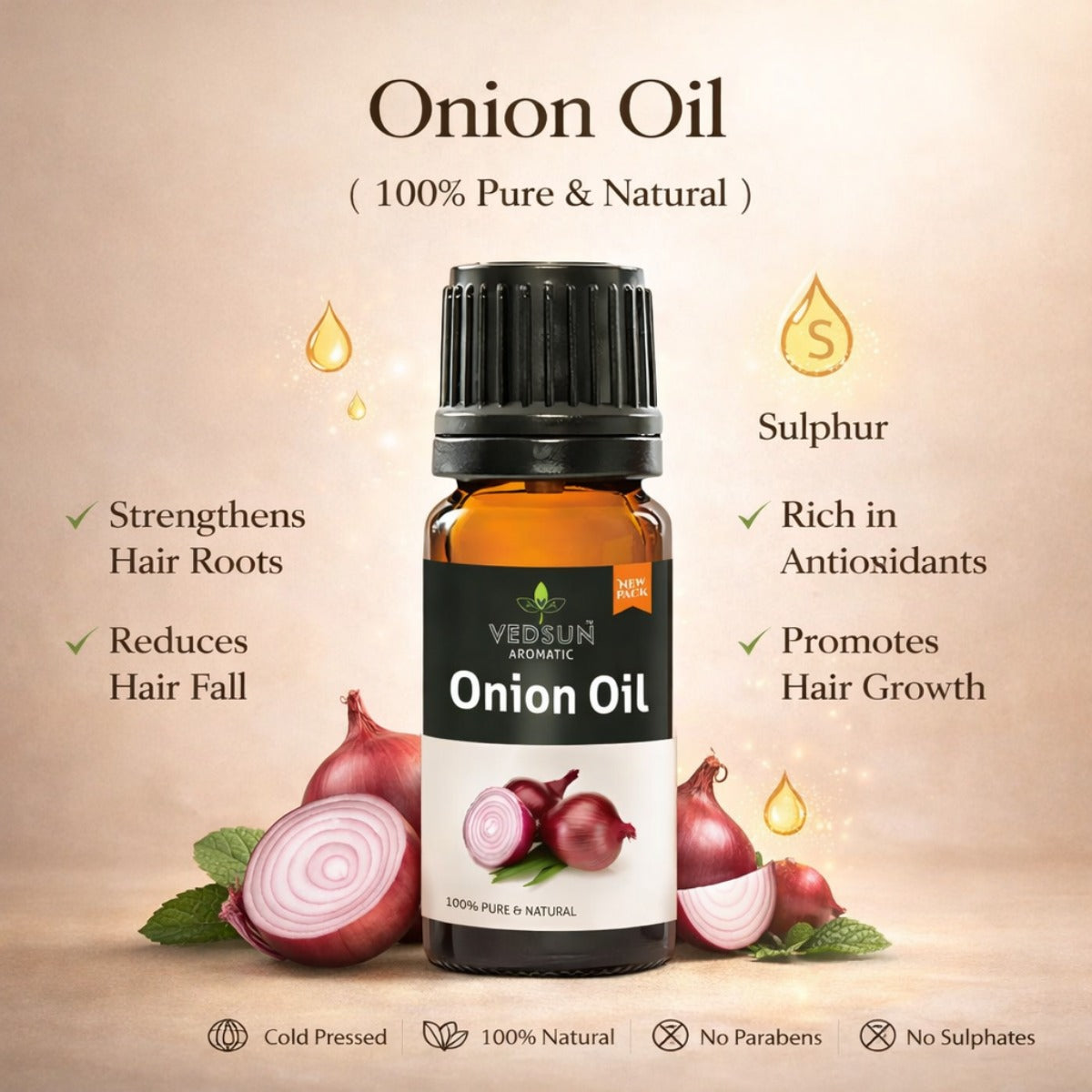 Onion Oil by Vedsun – 100% Pure Red Onion Oil for Hair Growth, Dandruff & Hair Fall Control