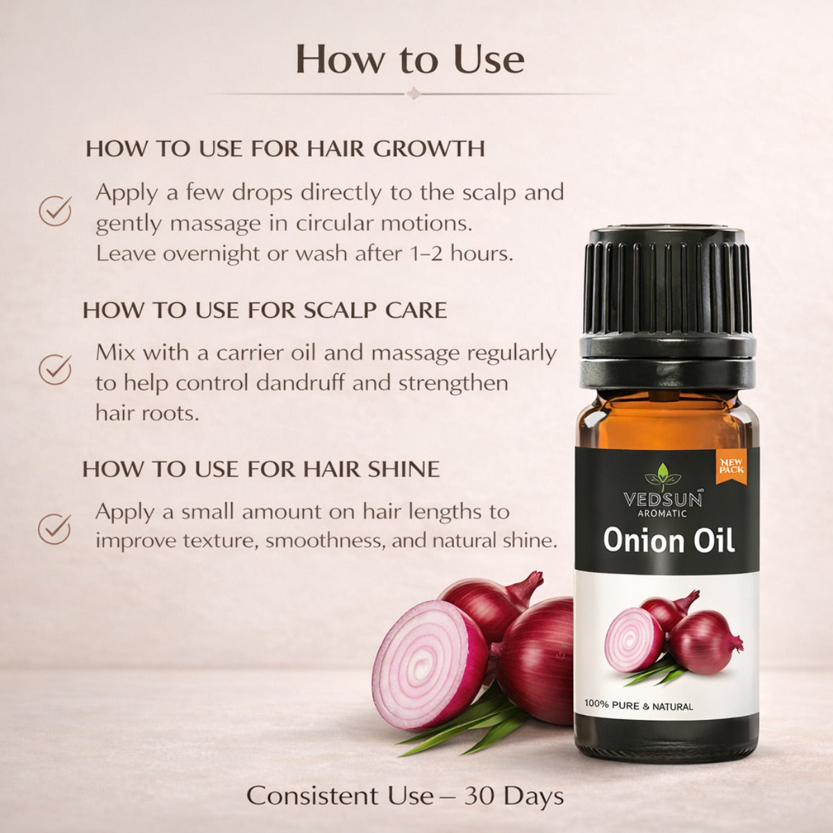 Onion Oil by Vedsun – 100% Pure Red Onion Oil for Hair Growth, Dandruff & Hair Fall Control