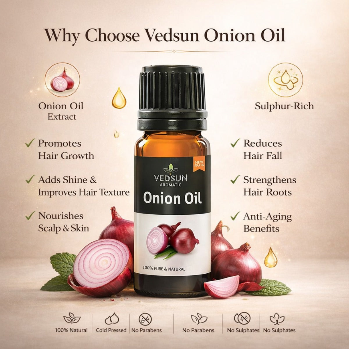Onion Oil by Vedsun – 100% Pure Red Onion Oil for Hair Growth, Dandruff & Hair Fall Control