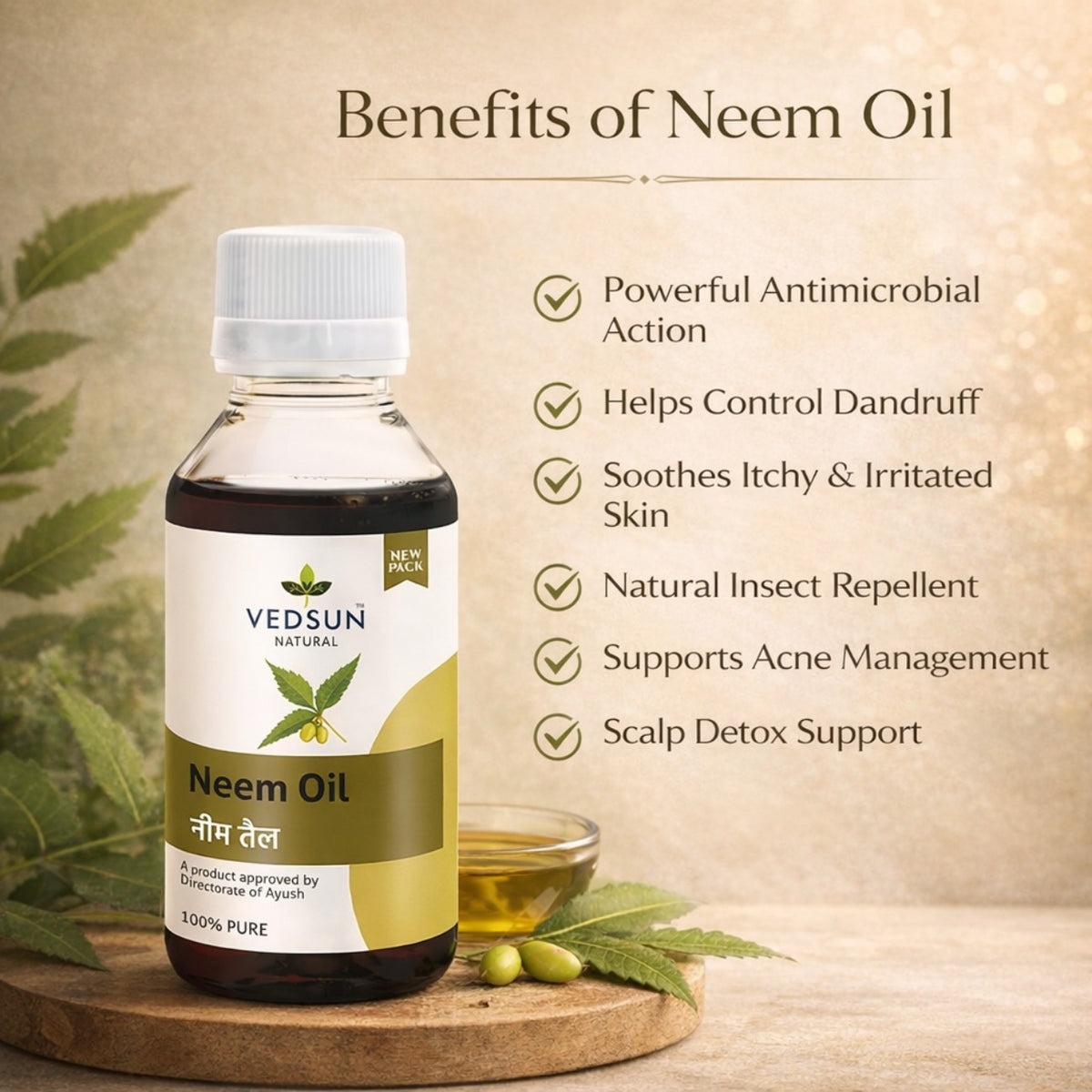 Neem Oil by Vedsun – 100% Pure Cold Pressed Oil for Acne, Dandruff & Skin Health