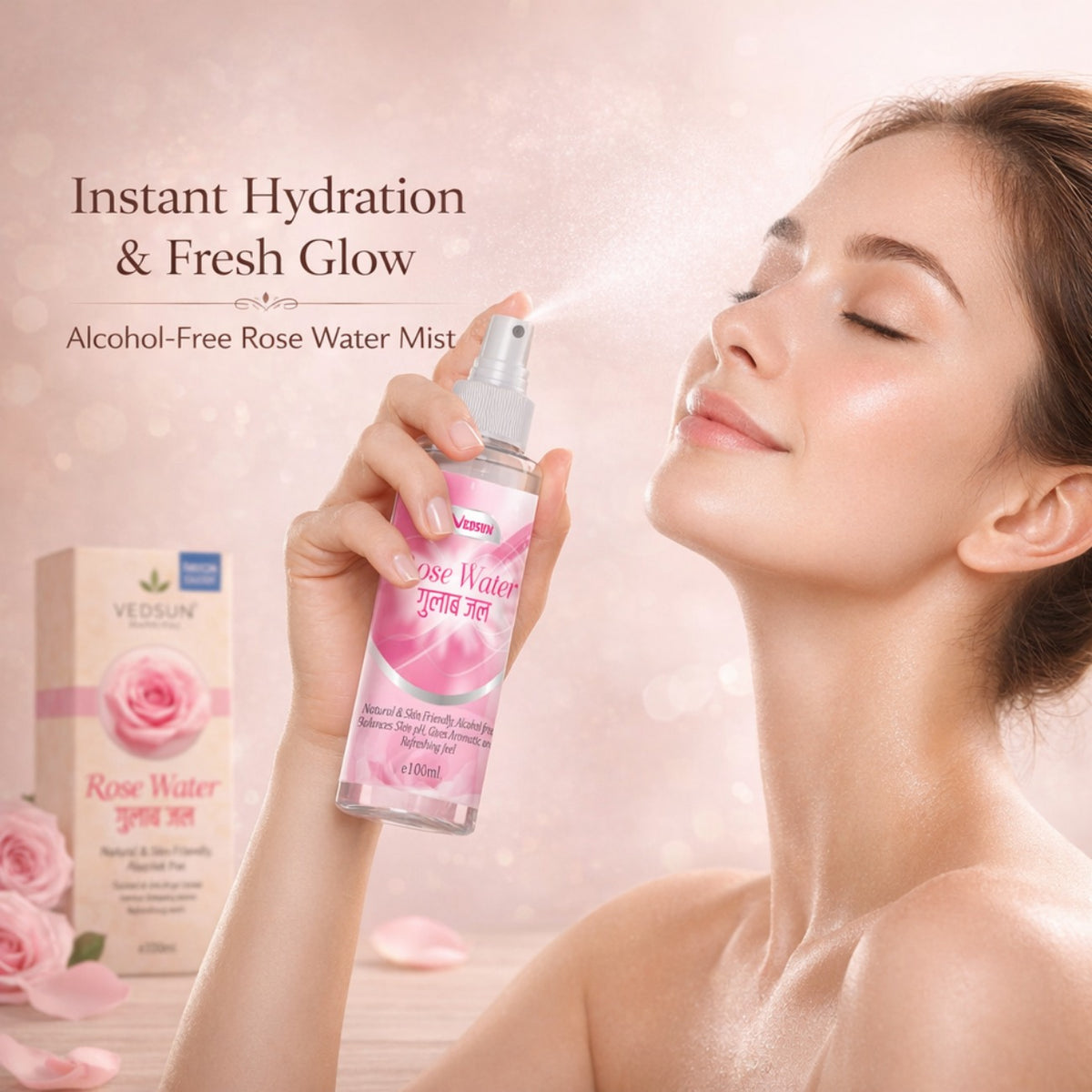 Rose Water by Vedsun – 100% Pure Gulab Jal for Skin Toner, Acne Care & Glow