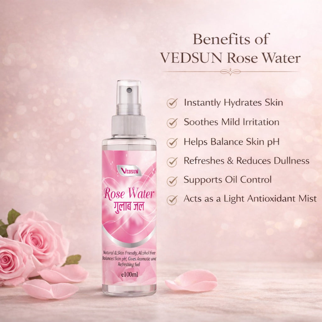 Rose Water by Vedsun – 100% Pure Gulab Jal for Skin Toner, Acne Care & Glow