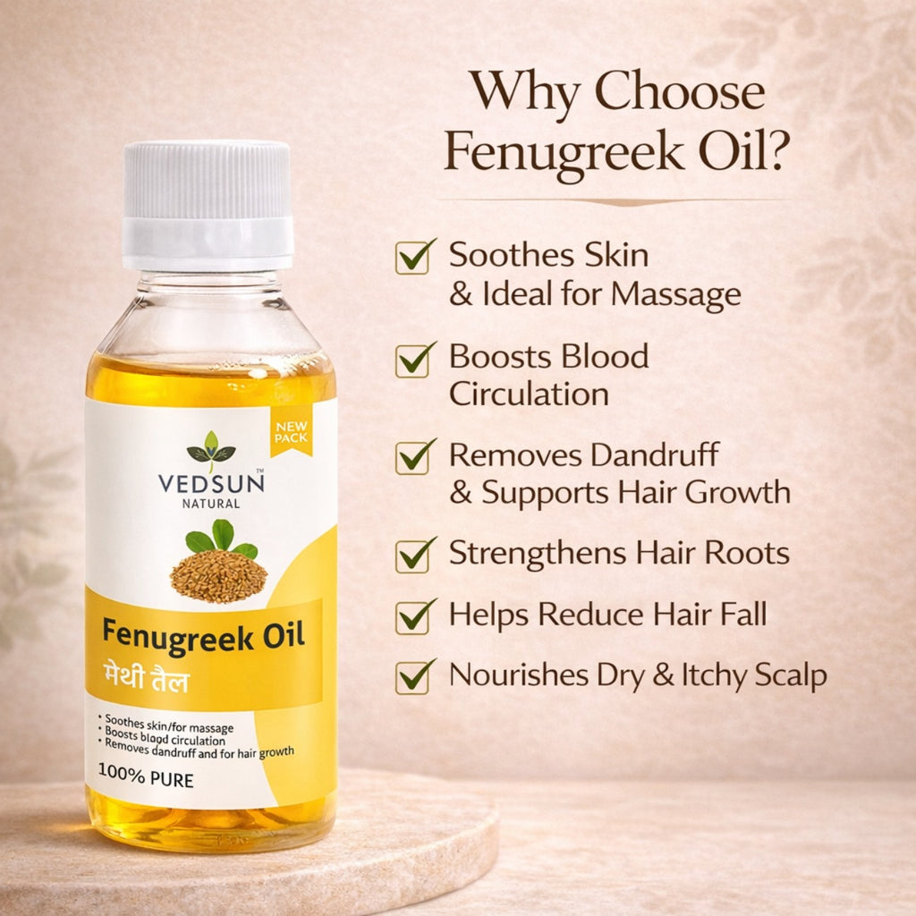 Fenugreek Oil by Vedsun – 100% Pure Methi Oil for Hair Growth, Dandruff & Scalp Health