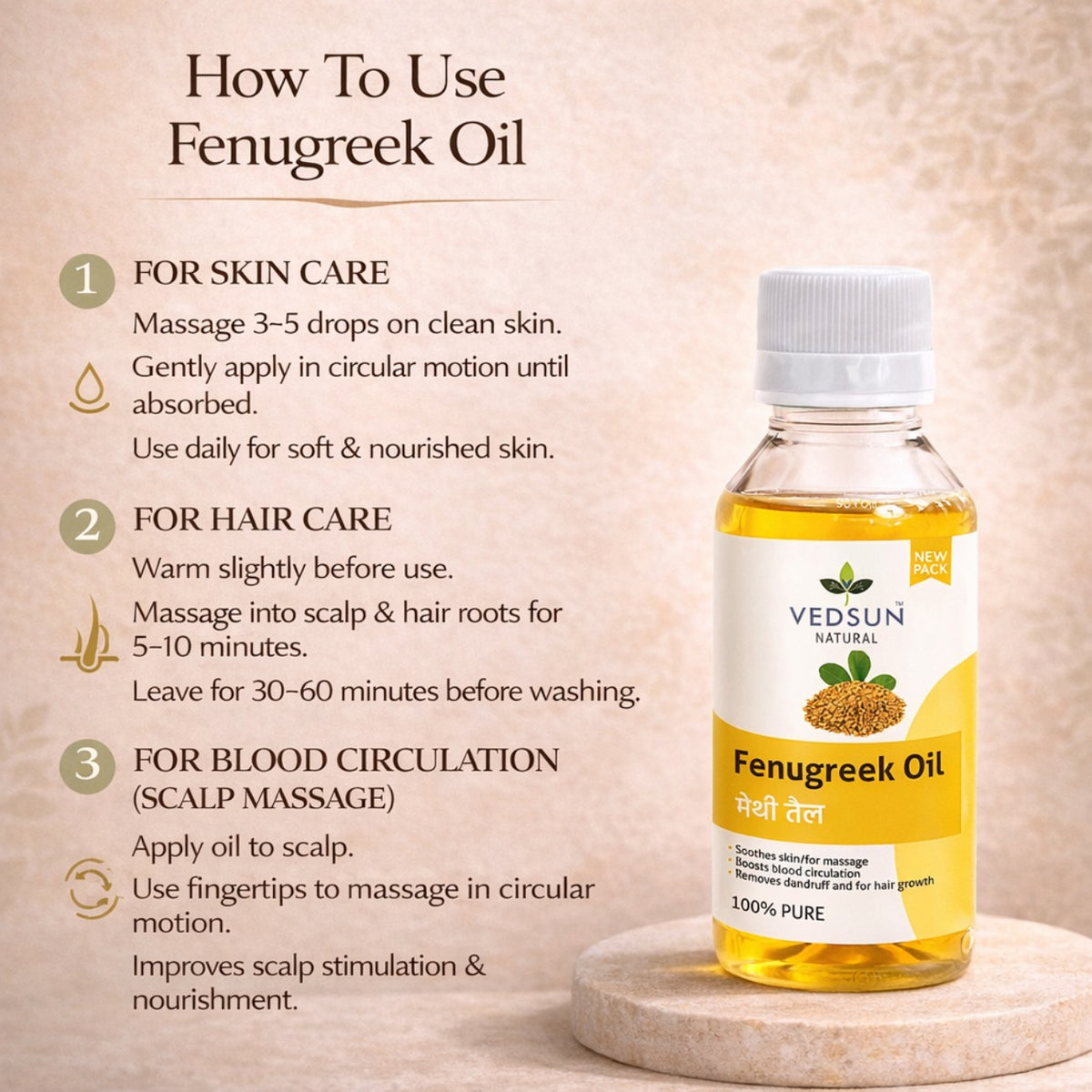 Fenugreek Oil by Vedsun – 100% Pure Methi Oil for Hair Growth, Dandruff & Scalp Health