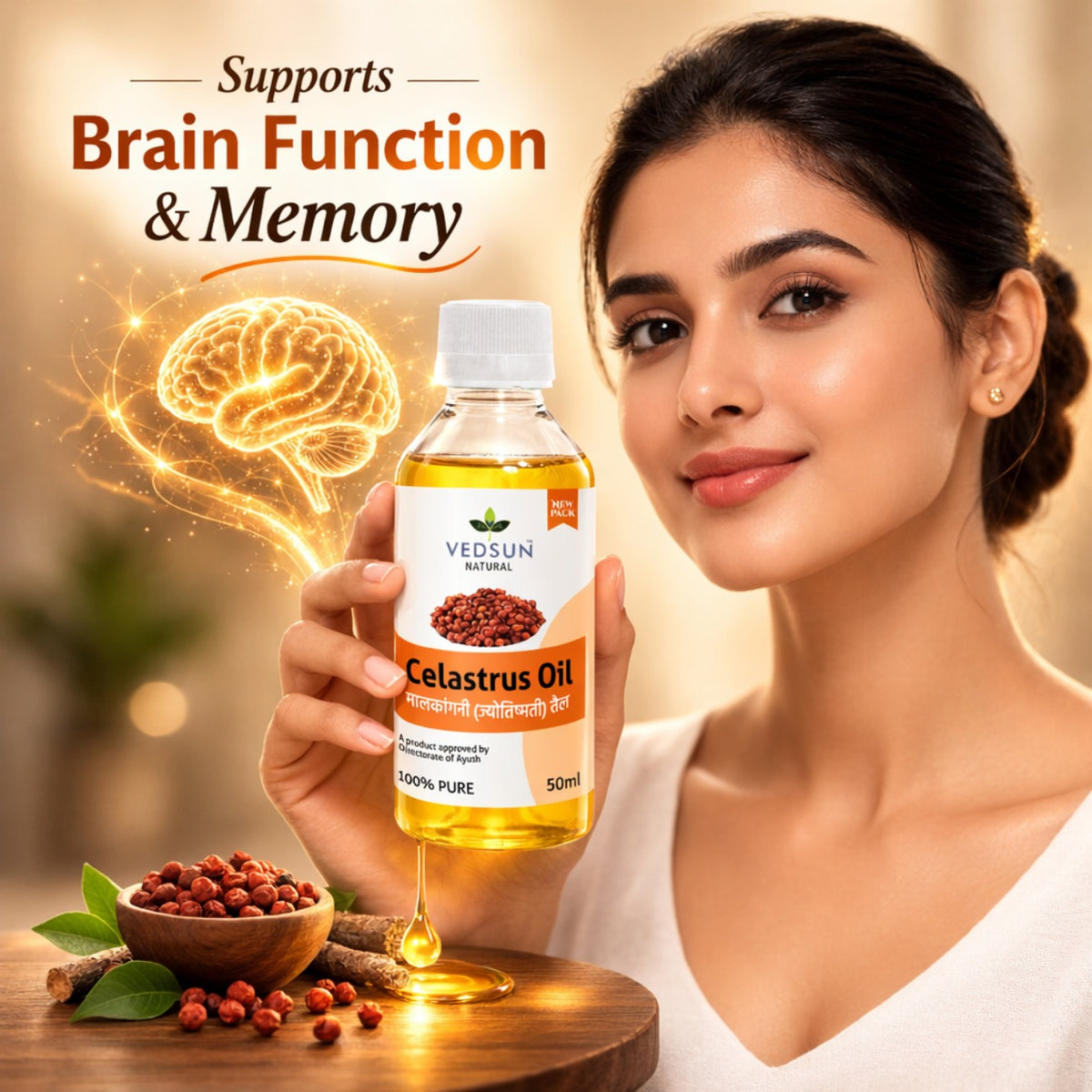 Celastrus Oil by Vedsun – 100% Pure Jyotishmati Oil for Hair Growth & Cognitive Wellness