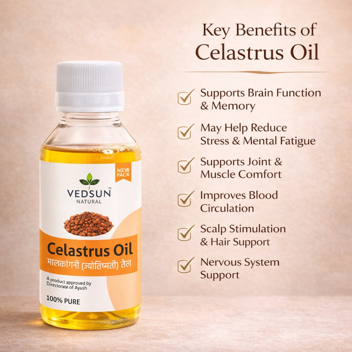Celastrus Oil by Vedsun – 100% Pure Jyotishmati Oil for Hair Growth & Cognitive Wellness