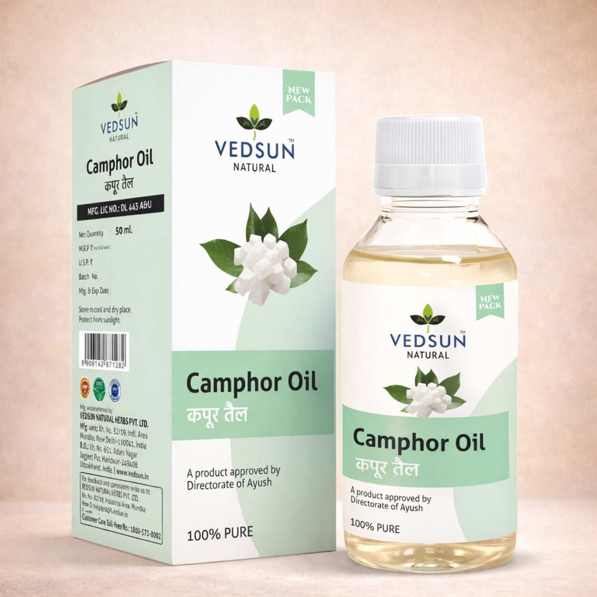 Camphor Oil by Vedsun – 100% Pure Kapoor Oil for Pain Relief, Cold & Respiratory Support