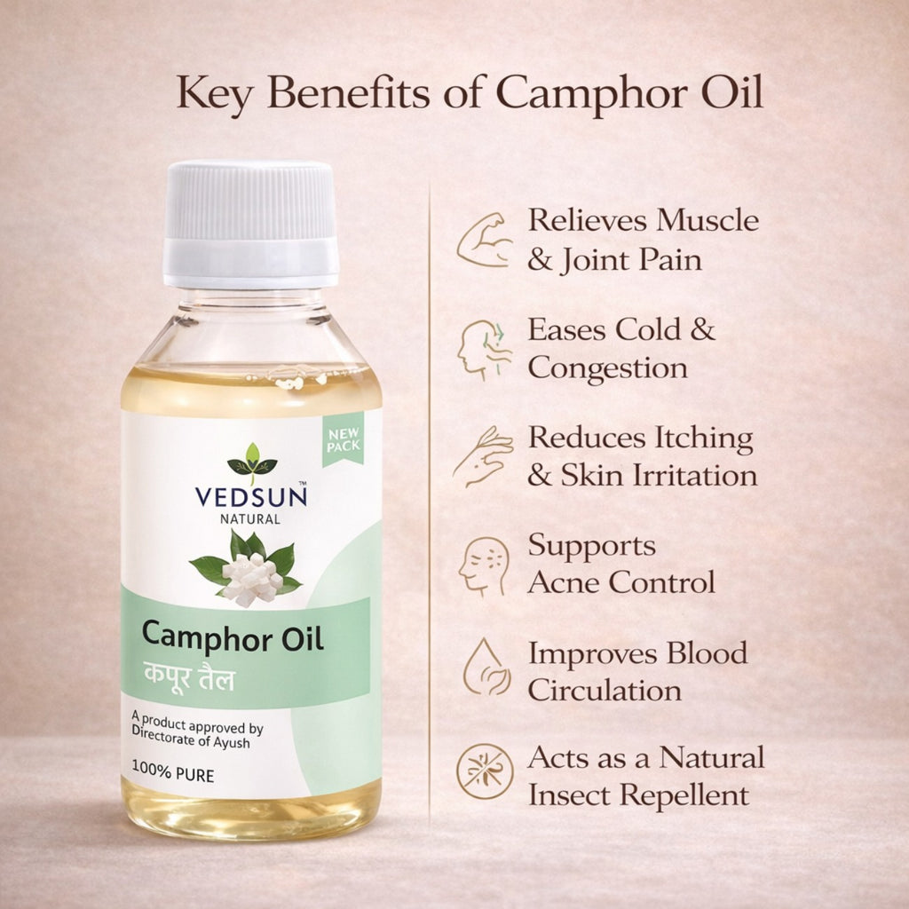 Camphor Oil by Vedsun – 100% Pure Kapoor Oil for Pain Relief, Cold & Respiratory Support
