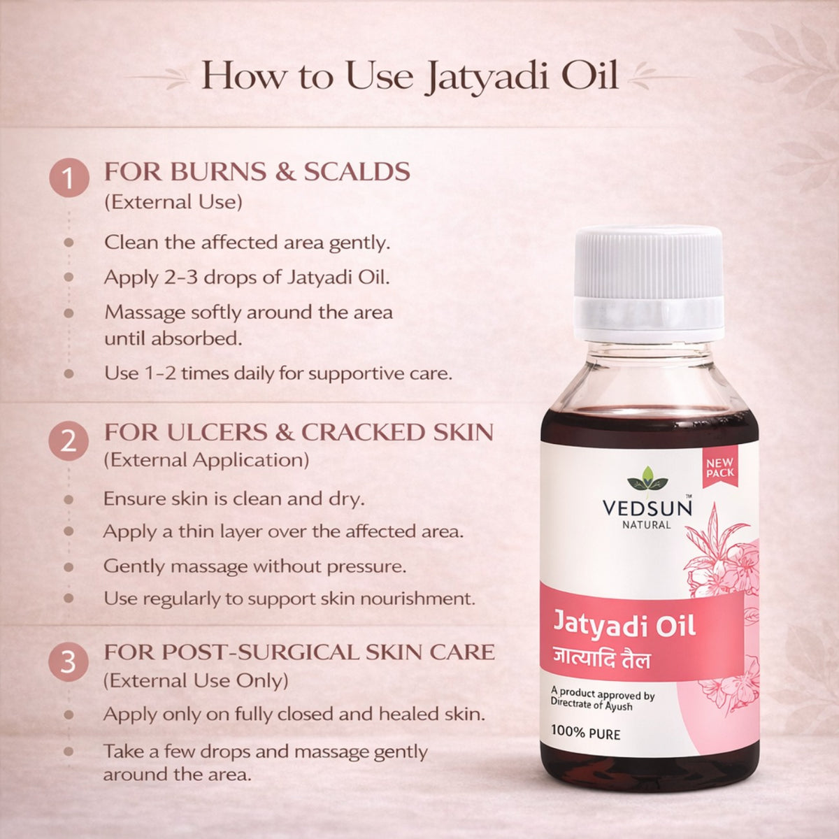 Jatyadi Oil by Vedsun – 100% Pure Ayurvedic Oil for Skin Healing & Wound Care