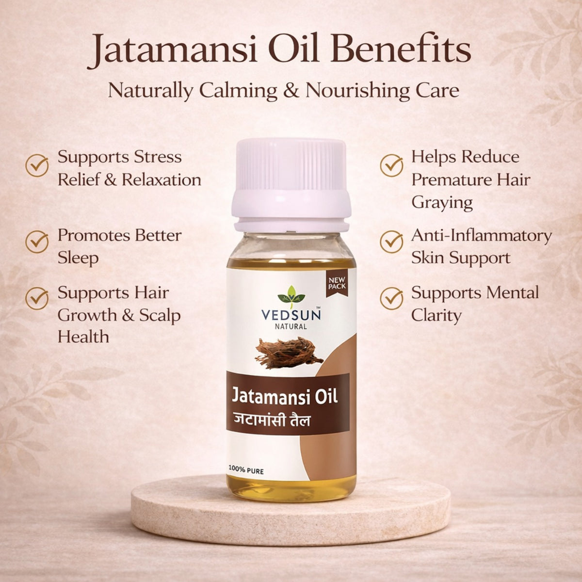 Jatamansi Oil by Vedsun – 100% Pure Spikenard Oil for Stress, Sleep & Hair Care